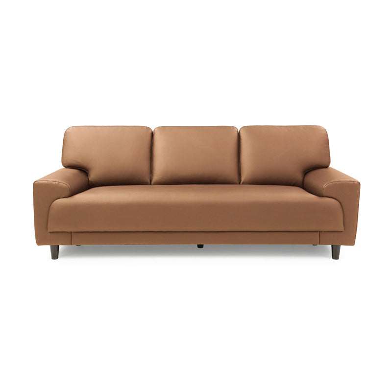 Contemporary Pillow Back Couch Leather Sofa with Solid Wood Legs