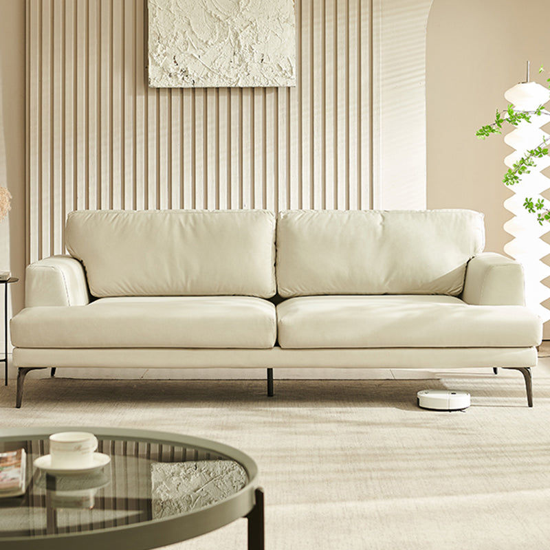 Stain-Resistant Faux Leather Loveseat Recessed Arm Sofa with Metal Legs