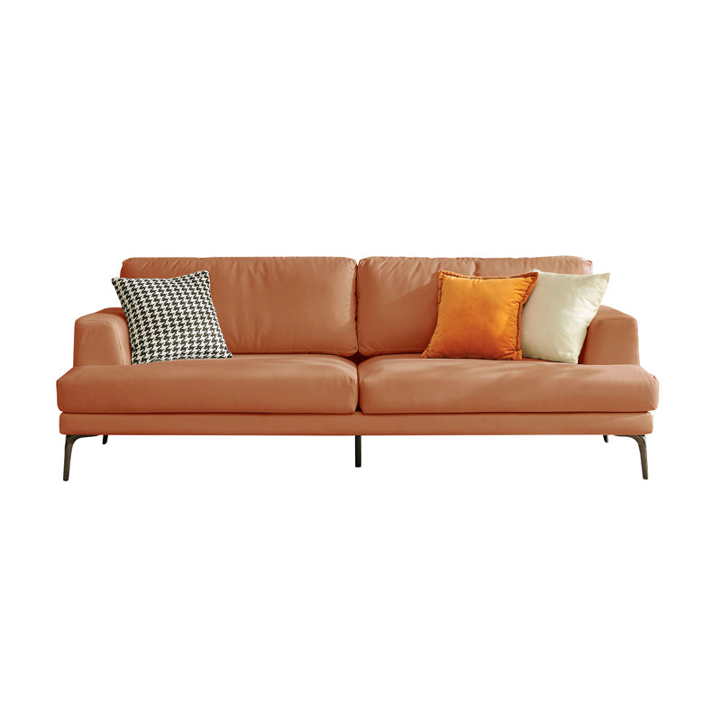 Stain-Resistant Faux Leather Loveseat Recessed Arm Sofa with Metal Legs
