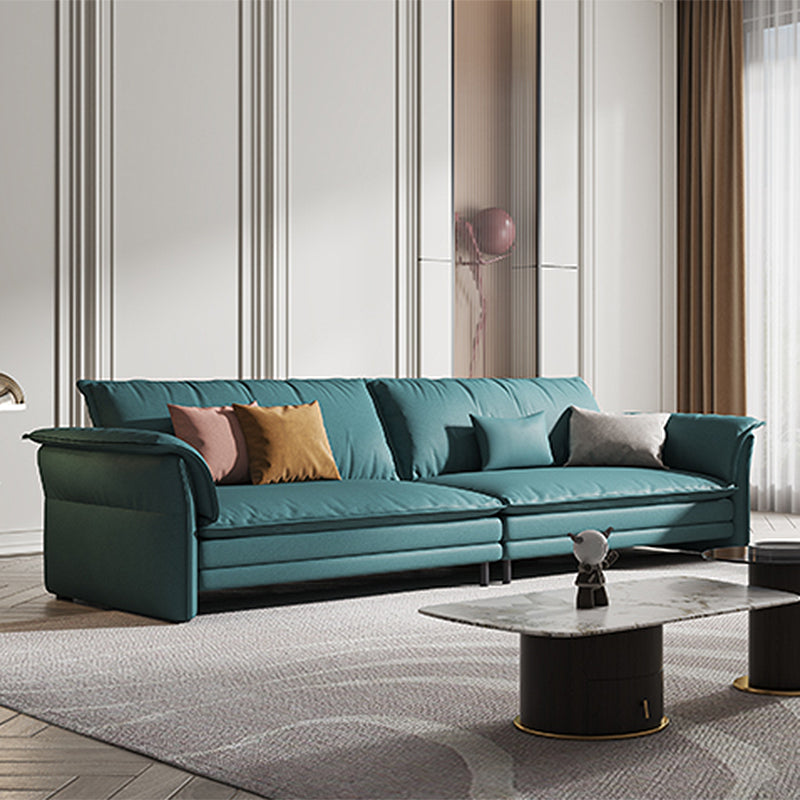 Contemporary Living Room Faux Leather Sofa Green Stain-Resistant Couch