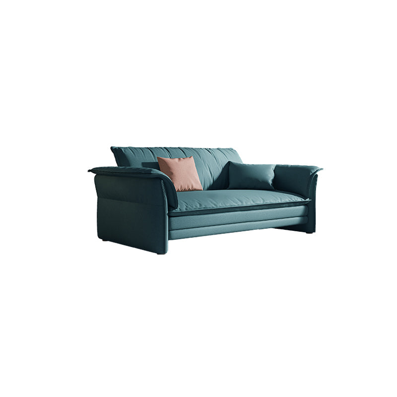 Contemporary Living Room Faux Leather Sofa Green Stain-Resistant Couch