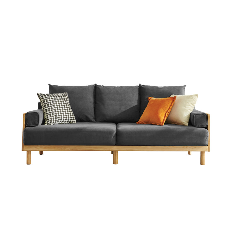 Scandinavian 2-seater Living Room Couch Square Arm Sofa with Pillow Back
