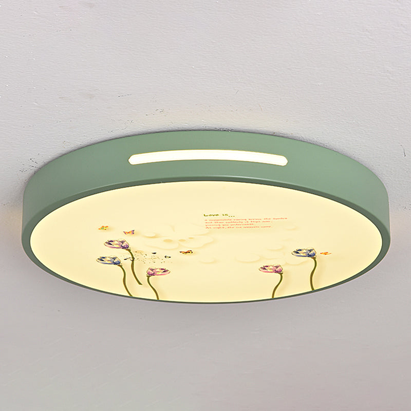 Round Shape Ceiling Lamp Macaroon Modern Style Iron 1 Light Flush Mount for Bedroom