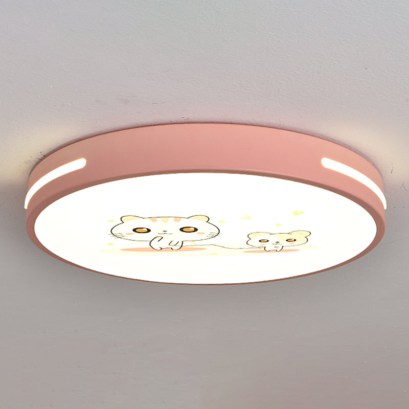 Round Shape Ceiling Lamp Macaroon Modern Style Iron 1 Light Flush Mount for Bedroom