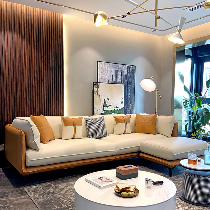 Modern Stain-Resistant Faux Leather Sofa Square Arm Sectional for Apartment