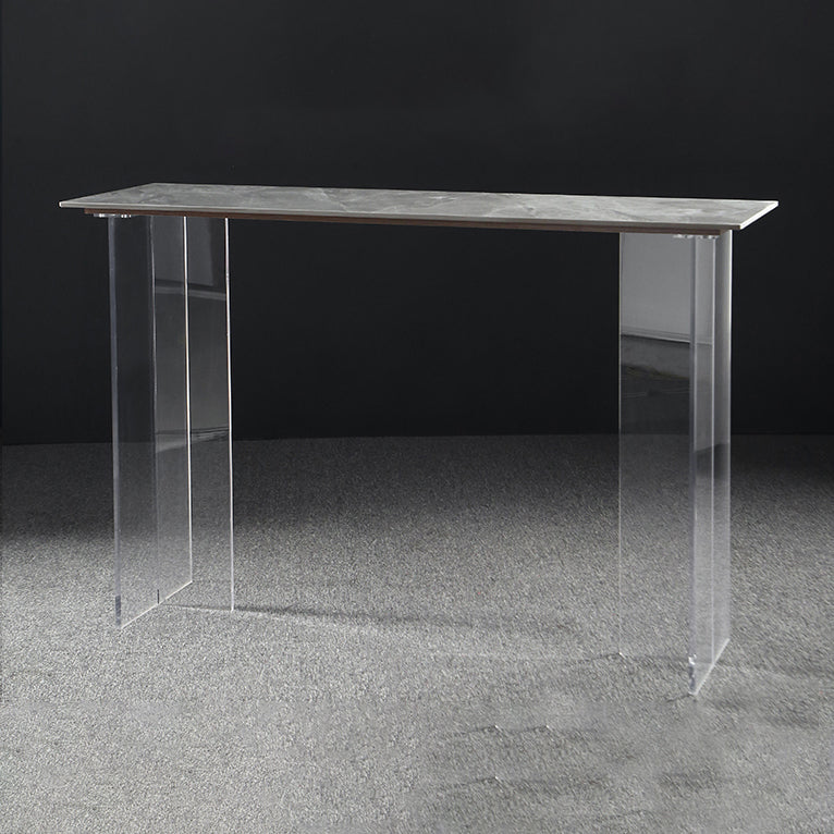 Modern Acrylic Bar Dining Table with Stone Top Rectangle Indoor Bistro Table