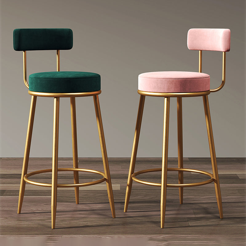 Nordic Armless Backrest Counter Stool Iron Kitchen Bar Stool with Velvet Cushion