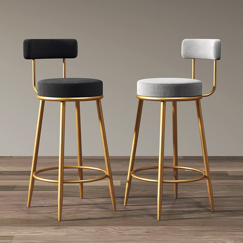 Nordic Armless Backrest Counter Stool Iron Kitchen Bar Stool with Velvet Cushion