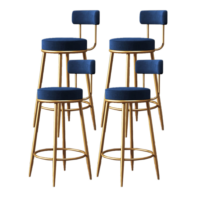 Nordic Armless Backrest Counter Stool Iron Kitchen Bar Stool with Velvet Cushion