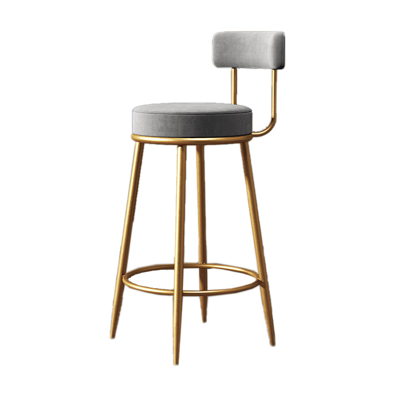 Nordic Armless Backrest Counter Stool Iron Kitchen Bar Stool with Velvet Cushion