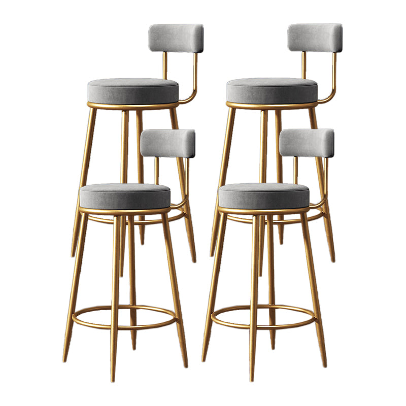 Nordic Armless Backrest Counter Stool Iron Kitchen Bar Stool with Velvet Cushion