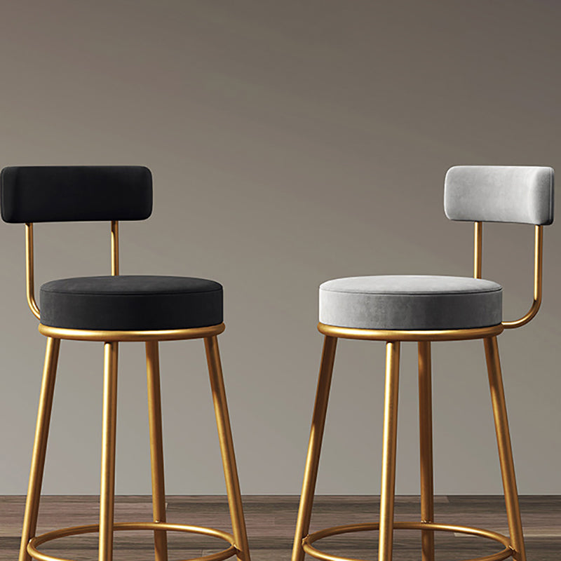 Nordic Armless Backrest Counter Stool Iron Kitchen Bar Stool with Velvet Cushion