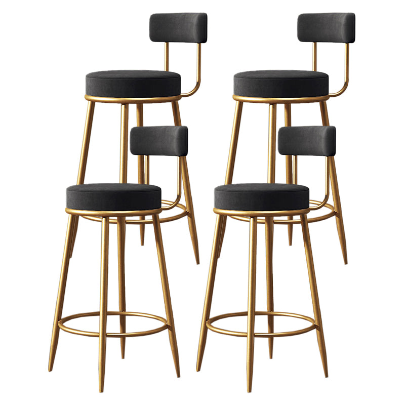 Nordic Armless Backrest Counter Stool Iron Kitchen Bar Stool with Velvet Cushion