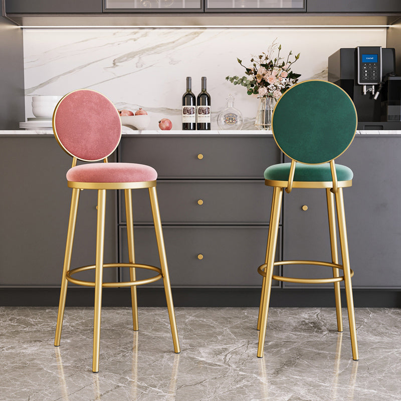 Nordic Armless Backrest Counter Stool Iron Kitchen Bar Stool with Velvet Cushion and Pedal