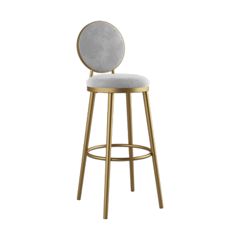 Nordic Armless Backrest Counter Stool Iron Kitchen Bar Stool with Velvet Cushion and Pedal