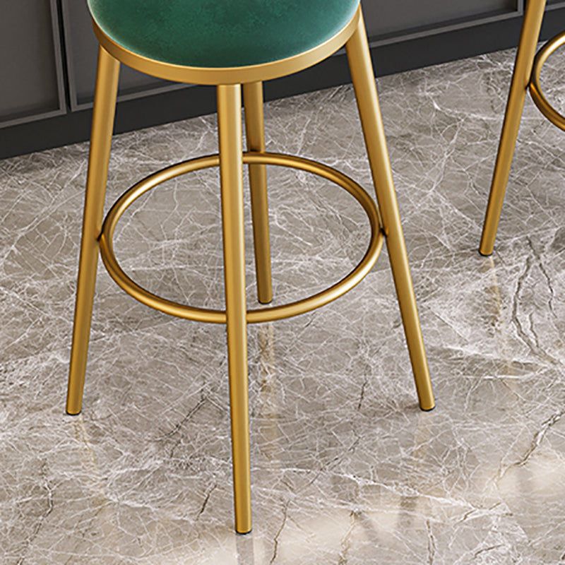 Nordic Armless Backrest Counter Stool Iron Kitchen Bar Stool with Velvet Cushion and Pedal