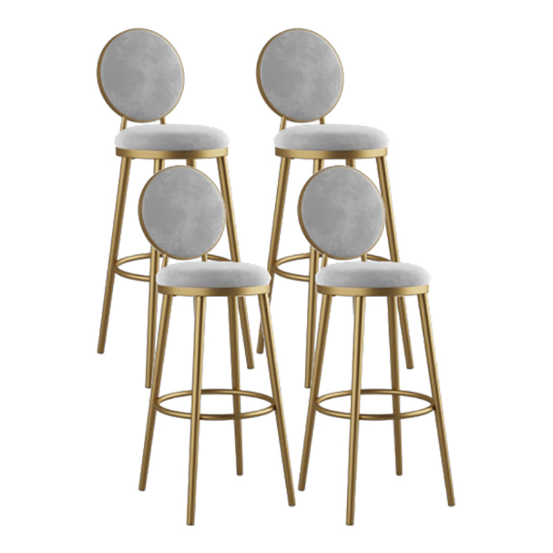 Nordic Armless Backrest Counter Stool Iron Kitchen Bar Stool with Velvet Cushion and Pedal