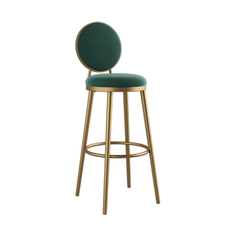 Nordic Armless Backrest Counter Stool Iron Kitchen Bar Stool with Velvet Cushion and Pedal