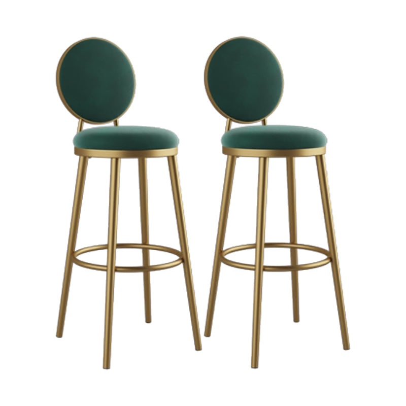 Nordic Armless Backrest Counter Stool Iron Kitchen Bar Stool with Velvet Cushion and Pedal
