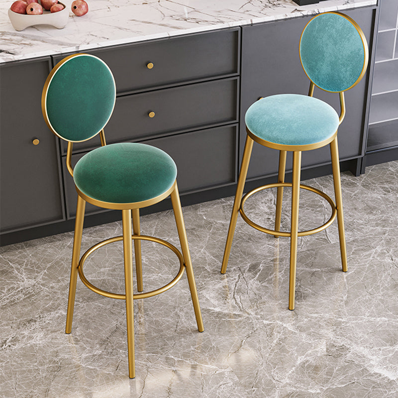 Nordic Armless Backrest Counter Stool Iron Kitchen Bar Stool with Velvet Cushion and Pedal