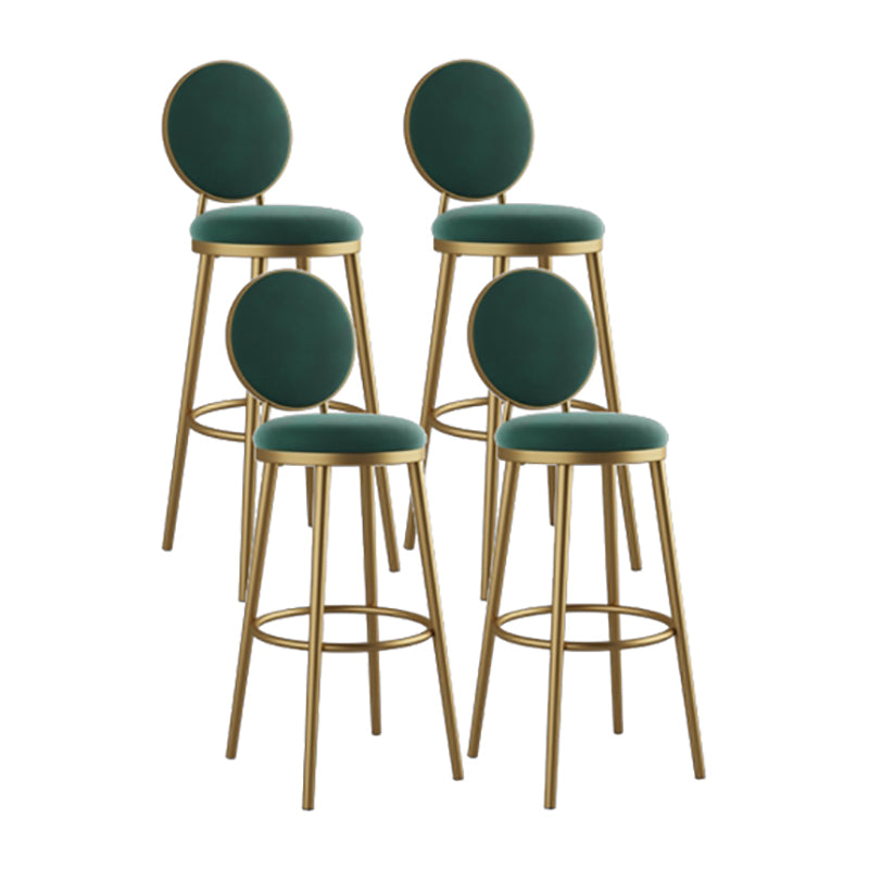 Nordic Armless Backrest Counter Stool Iron Kitchen Bar Stool with Velvet Cushion and Pedal