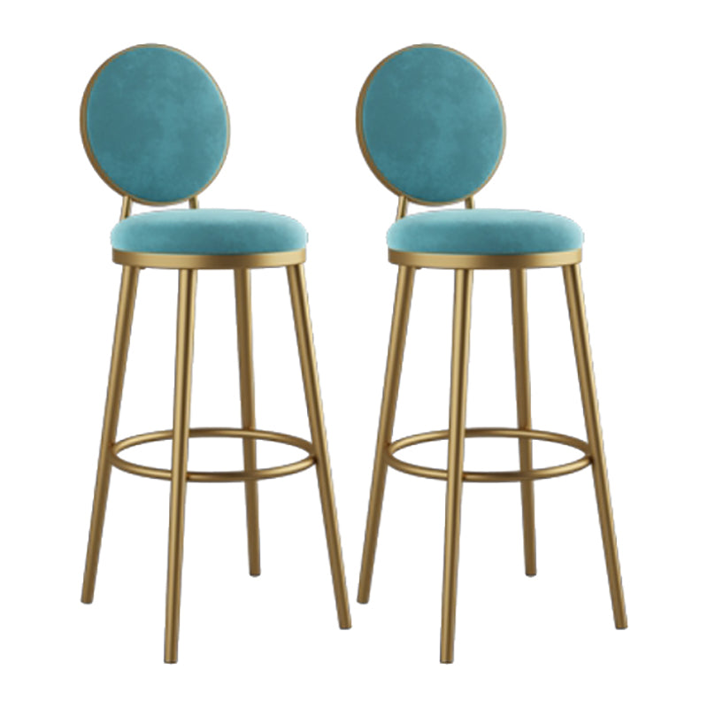 Nordic Armless Backrest Counter Stool Iron Kitchen Bar Stool with Velvet Cushion and Pedal