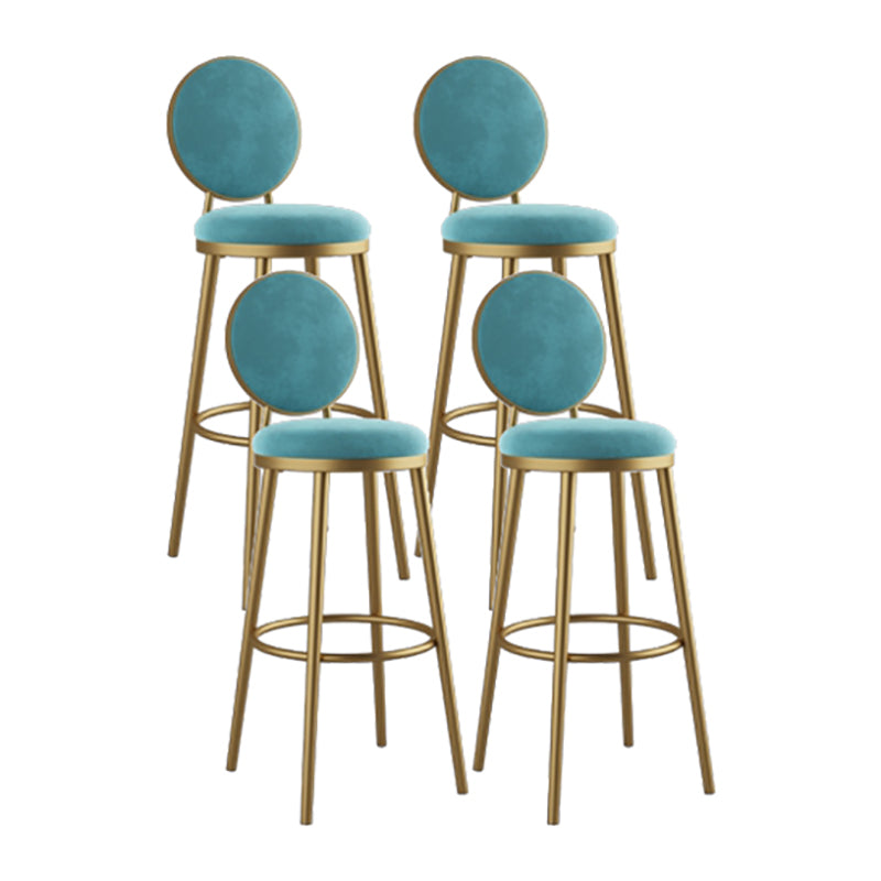 Nordic Armless Backrest Counter Stool Iron Kitchen Bar Stool with Velvet Cushion and Pedal