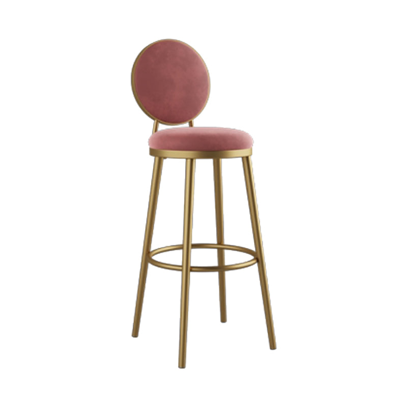 Nordic Armless Backrest Counter Stool Iron Kitchen Bar Stool with Velvet Cushion and Pedal