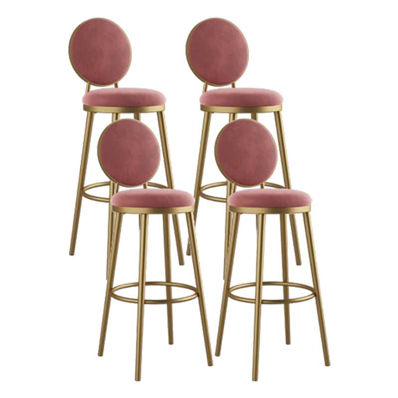 Nordic Armless Backrest Counter Stool Iron Kitchen Bar Stool with Velvet Cushion and Pedal