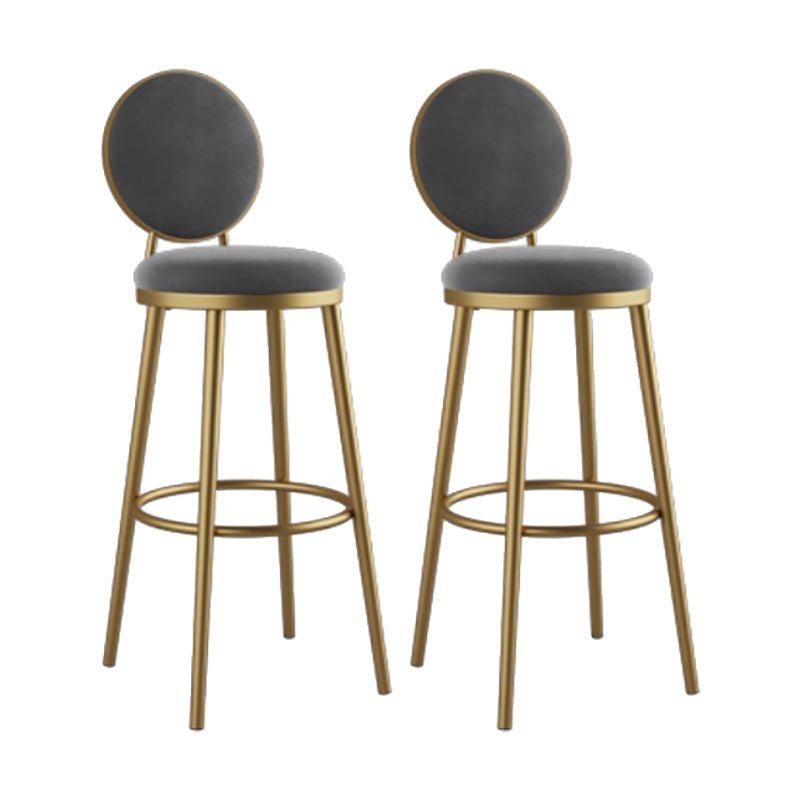 Nordic Armless Backrest Counter Stool Iron Kitchen Bar Stool with Velvet Cushion and Pedal
