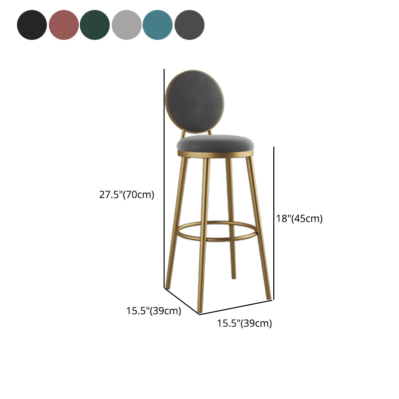 Nordic Armless Backrest Counter Stool Iron Kitchen Bar Stool with Velvet Cushion and Pedal
