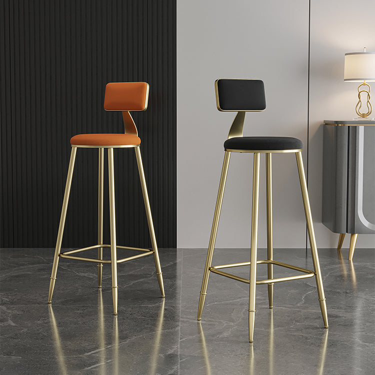 Nordic Armless Backrest Counter Stool Steel Cafe Bar Stool with Velvet Cushion and Pedal