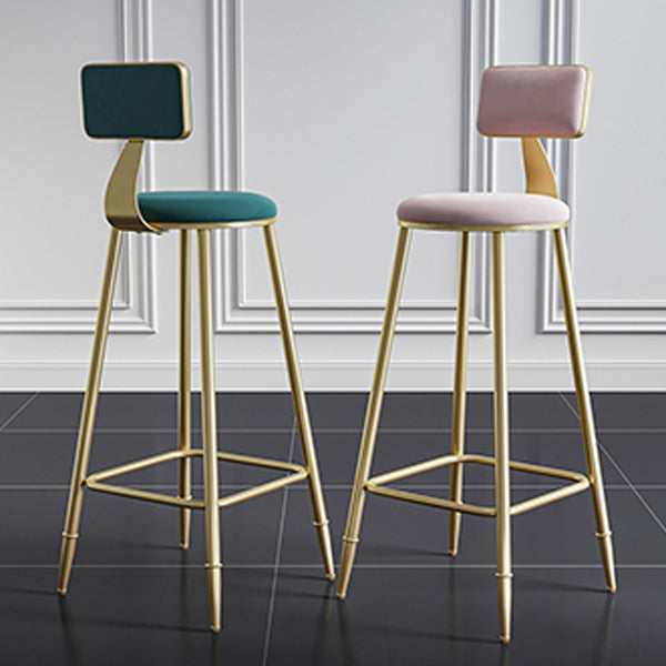 Nordic Armless Backrest Counter Stool Steel Cafe Bar Stool with Velvet Cushion and Pedal