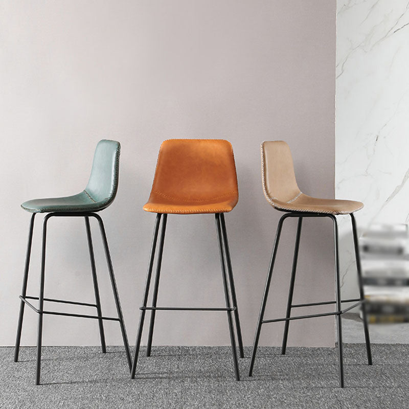 Nordic Backrest Counter Stool Iron Kitchen Bar Stool with Leather Cushion and Pedal