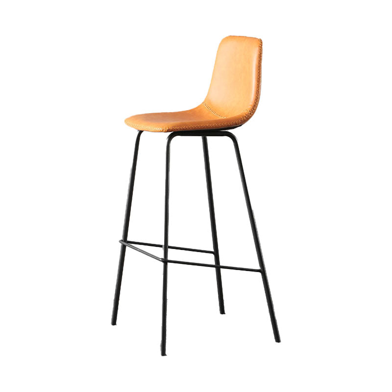 Nordic Backrest Counter Stool Iron Kitchen Bar Stool with Leather Cushion and Pedal