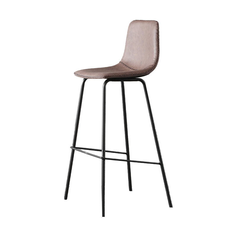 Nordic Backrest Counter Stool Iron Kitchen Bar Stool with Leather Cushion and Pedal