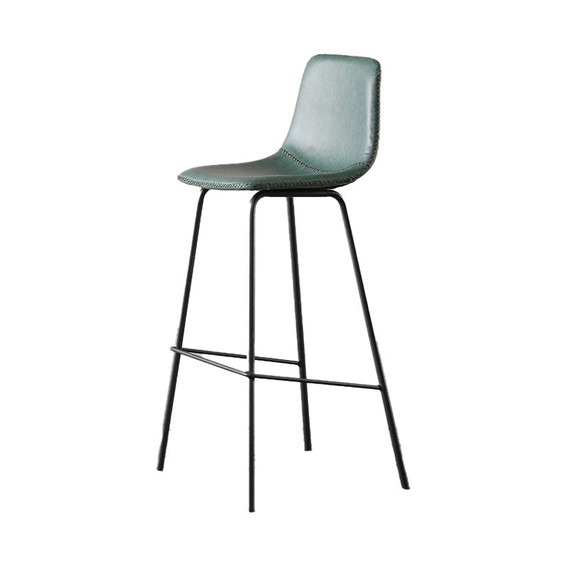 Nordic Backrest Counter Stool Iron Kitchen Bar Stool with Leather Cushion and Pedal