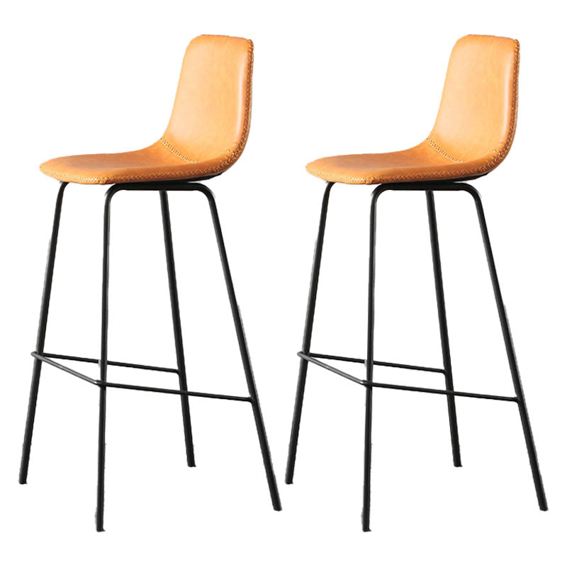 Nordic Backrest Counter Stool Iron Kitchen Bar Stool with Leather Cushion and Pedal