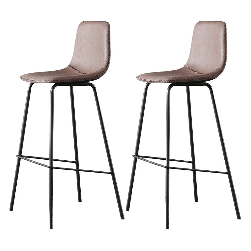 Nordic Backrest Counter Stool Iron Kitchen Bar Stool with Leather Cushion and Pedal