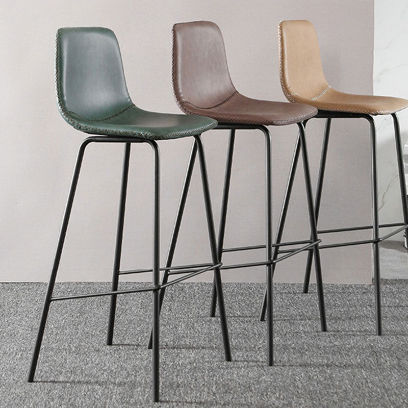 Nordic Backrest Counter Stool Iron Kitchen Bar Stool with Leather Cushion and Pedal