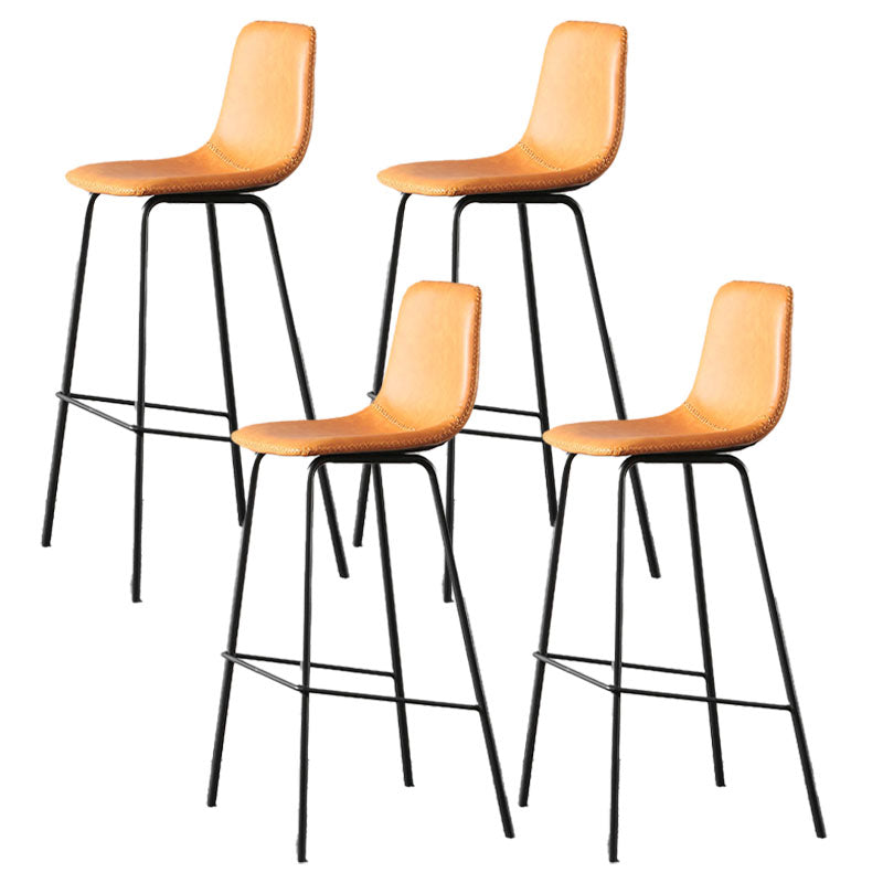 Nordic Backrest Counter Stool Iron Kitchen Bar Stool with Leather Cushion and Pedal