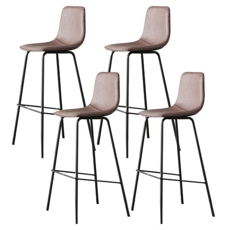Nordic Backrest Counter Stool Iron Kitchen Bar Stool with Leather Cushion and Pedal