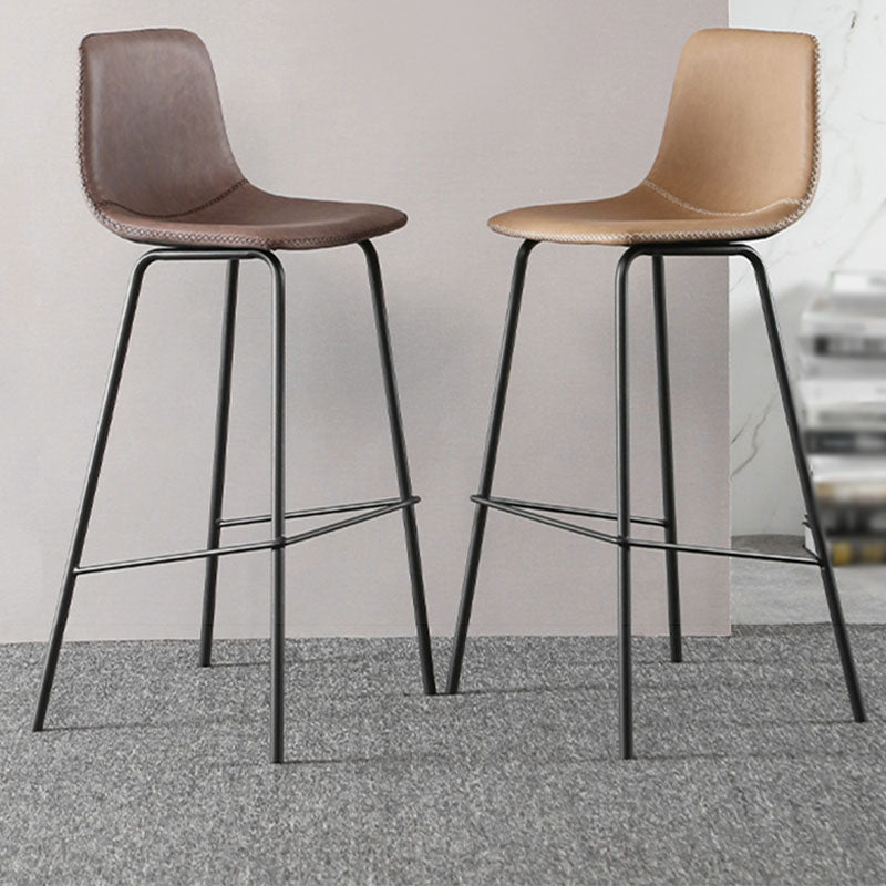 Nordic Backrest Counter Stool Iron Kitchen Bar Stool with Leather Cushion and Pedal