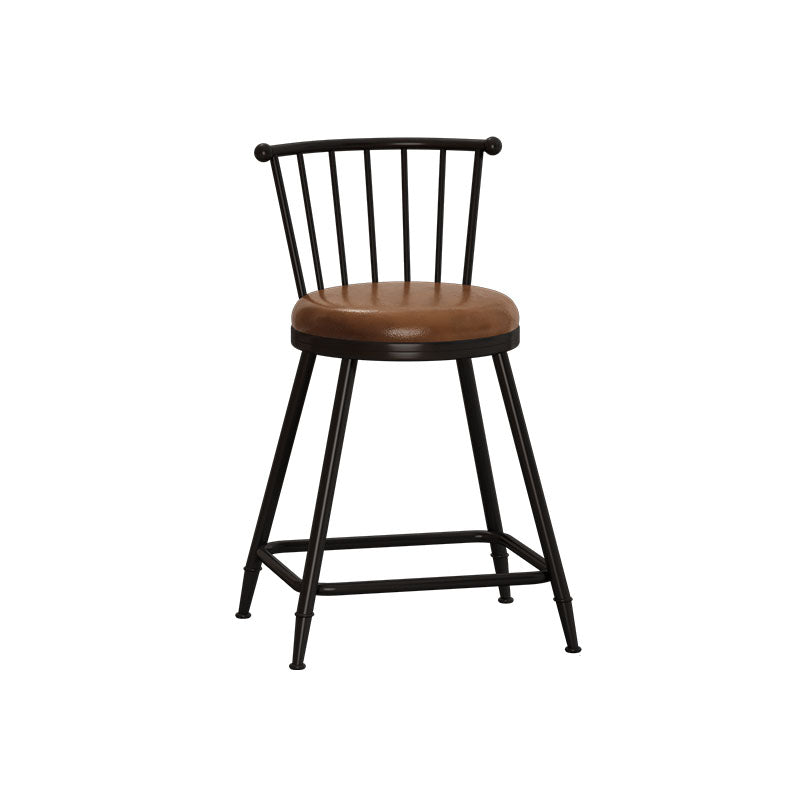 Industrial Armless Backrest Counter Stool Steel Bar Stool with Leather Cushion