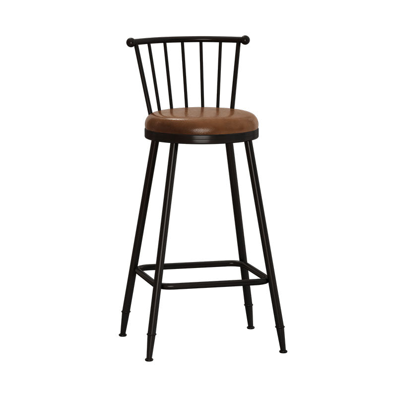 Industrial Armless Backrest Counter Stool Steel Bar Stool with Leather Cushion