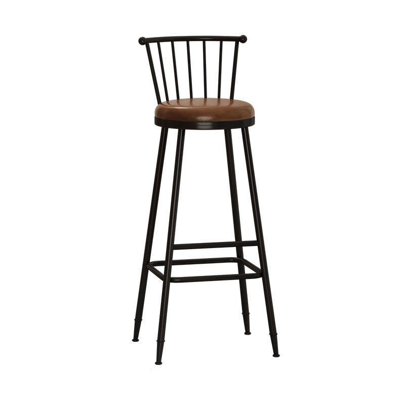Industrial Armless Backrest Counter Stool Steel Bar Stool with Leather Cushion