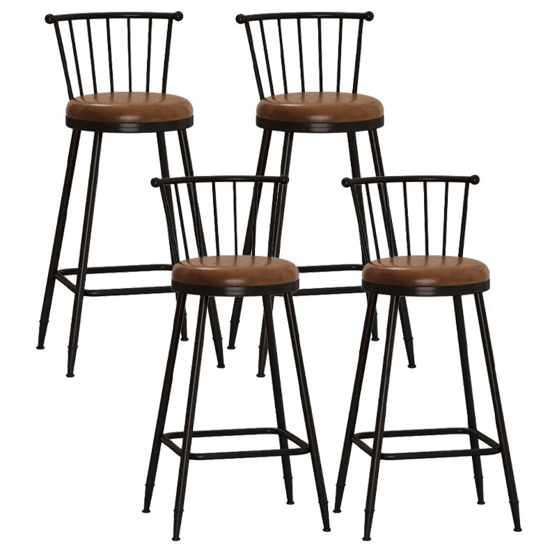 Industrial Armless Backrest Counter Stool Steel Bar Stool with Leather Cushion