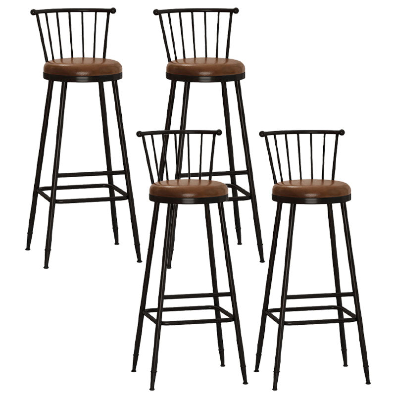 Industrial Armless Backrest Counter Stool Steel Bar Stool with Leather Cushion