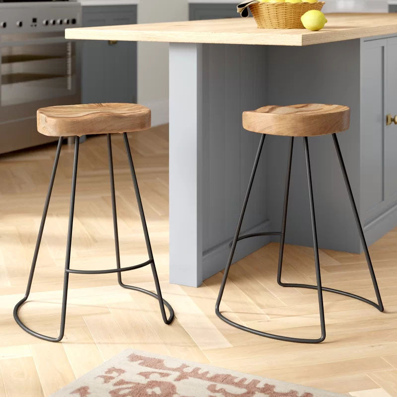 Contemporary Solid Wood Matte Finish Barstool Footrest Backless Stool