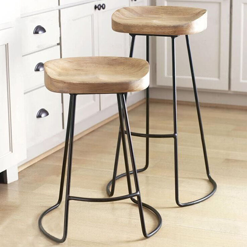 Contemporary Solid Wood Matte Finish Barstool Footrest Backless Stool